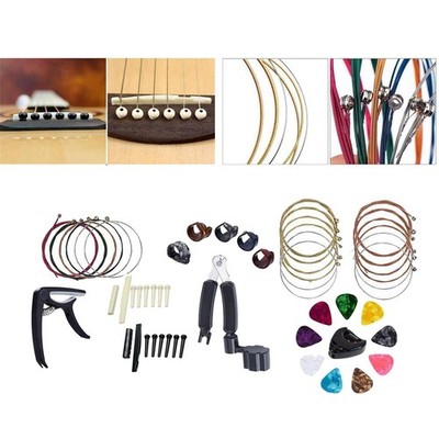 51 teiliges Gitarrenzubehör: Akustik Capo, Plektrumhalter, Stege, Pflege