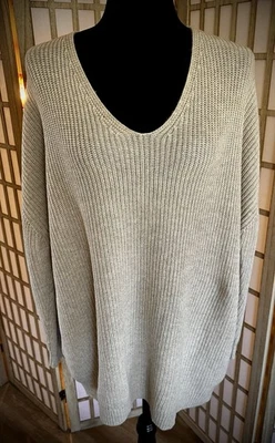 Jenni Kayne Cashmere/Wool Sweater Ribknit XL V Neck EUC Beige Oversized Soft