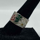 Sterling Silver 925 Enamel Floral Ring Size 6 Hematite Beaded Necklace Set 18" — photo 5