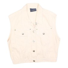 TRUSSARDI Womens Cream Cotton Blend Sleeveless Jacket M Button Closure Casual