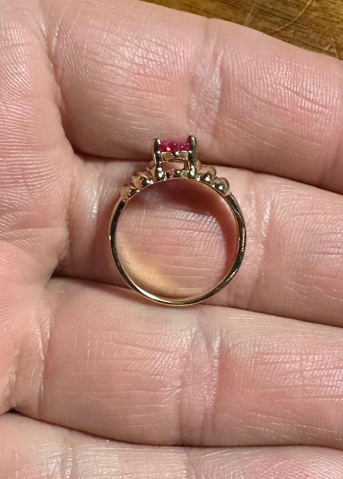 Sterling Silver 925 UTC Ring Gold Tone Size 7 Marquise Ruby Diamond Bypass - Image 3 of 4