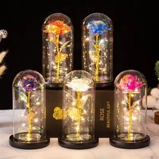 Luxury LED Light Up Rose in Glass Dome – Romantic Valentine’s Gift, Eternal Flow