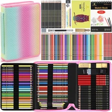 80-Piece Sketching Set with Colored Pencils, Charcoal, and Sketchbook for Artist