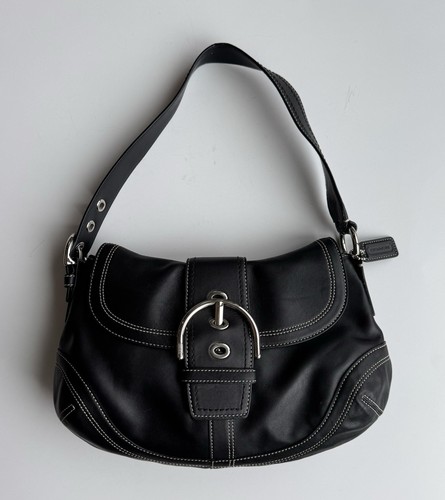Coach Soho Black Leather Shoulder Bag Buckle Flap Y2K Excellent Condition