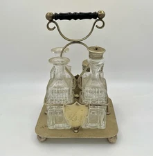Antique Victorian EPNS Cruet Castor Set Pressed Glass Bottles Silverplate Stand