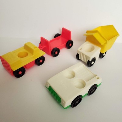 Vintage Fisher Price Little People Vehicle Car Dump Truck Luggage Cart LOT of 4