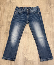 Miss Me Signature Cuffed Capri Jeans Womens Sz 26 Blue Denim Embellished Pockets