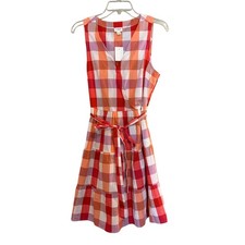 J.Crew Womens Size 12 Red Orange Gingham Plaid Cotton Belted Dress NWT