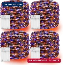 Dazzle Bright Purple and Orange Halloween Fairy String Lights, 4 Pack Total 80FT