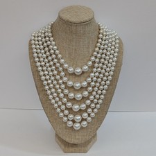 Vintage 6 Strand Faux Pearl Bib Necklace Graduated Hand Knotted Japan Mobwife