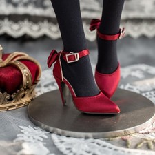 Burgundy Satin High Heel Shoes For 1/4 DFH Slim BJD Adult Collectors No Doll