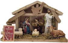 Weihnacht Krippe mit Figuren Holz u. a. Naturmaterialien Maße 29 x 12 x 18,5 cm