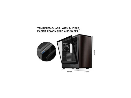 DIYPC DIY-ATX08-Wood Black USB3.0 /Type C ATX Mid Tower Gaming Computer Case w/ - Afbeelding 2 van 5