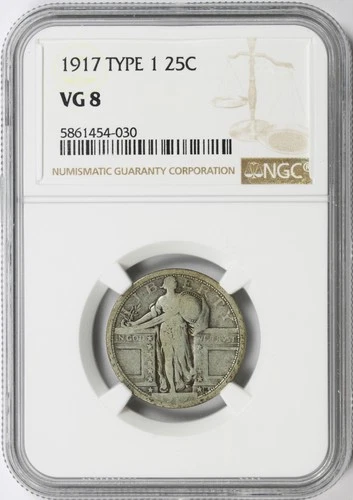 1917 25c Standing Liberty Silver Quarter Type 1 NGC VG8