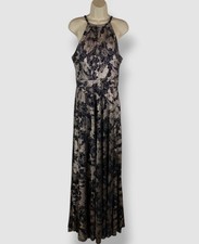 Betsy  Adam Women's Blue Metallic Floral Halter Gown Dress Size 12