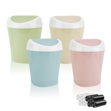 4 Pcs Plastic Mini Trash Can Wastebasket with 8 Rolls Trash Bags, Tiny Bathro...