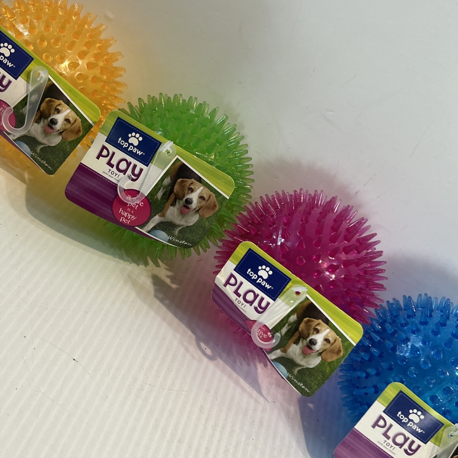 Lot Spikey Spiked Squeeky Ball Dog Toy 4.5&rdquo; Top Paw Green 