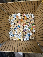 Lot Of 405 Wooden Thread Spools Of Various Size, Color, And Brand