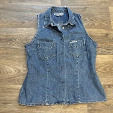Vintage Y2K Guess Denim Vest Snap Front Western Biker Sleeveless Medium