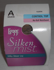 Leggs Silken Mist Silky Sheer Leg Control Top Pantyhose Nude Size A No-Roll