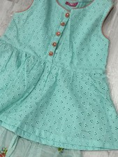 Girls  Turquoise Peplum Top  Floral Pants Set   Stylish Party  Casual Wear