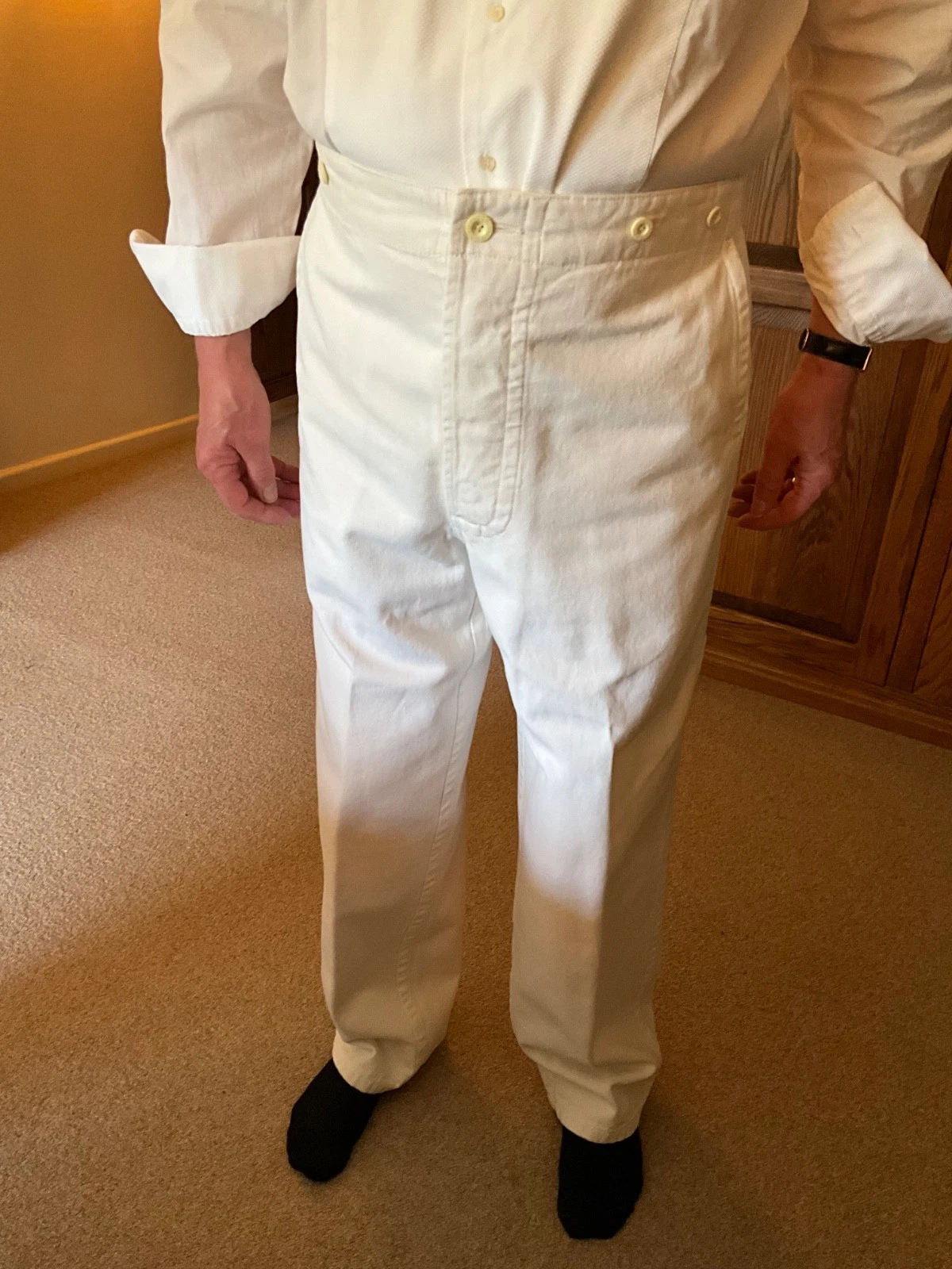OLD TOWN cream heavy cotton highrise, fish tail trouser waist 38
Opens in a new window or tab