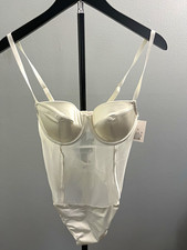 Ivory Underwire Bodysuit/Teddy Adjustable Straps Sheer Size small Auden