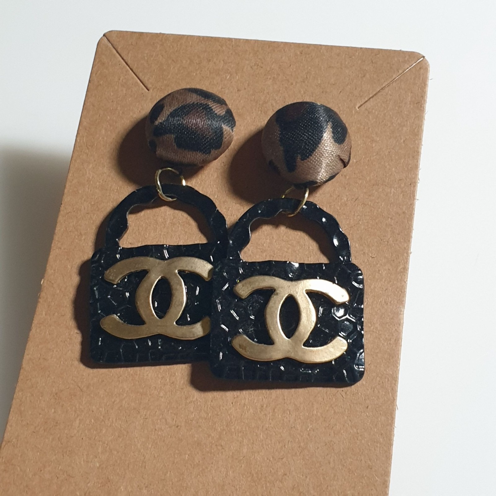 Handmade Earrings Leopard Print Button Drop Dangl… - image 3