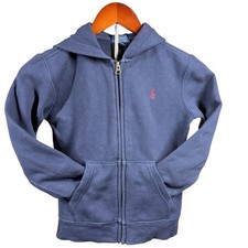 Polo Ralph Lauren Boys 7 Navy Full Zip Hoodie Sweatshirt Red Pony Logo Fleece