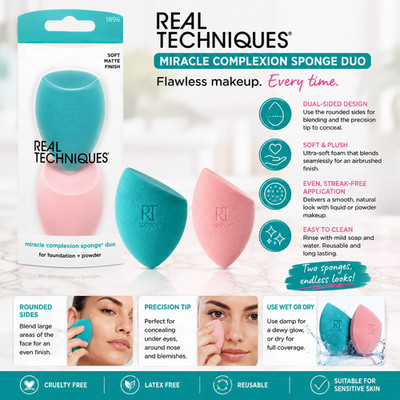 Real Techniques Miracle Mattifying Makeup Sponge Duo, for Powder & Foundation