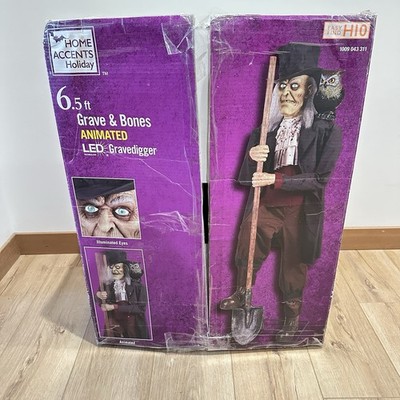 6.5 ft Grave and Bones Animated LED Gravedigger Halloween Prop Animatronic 2023