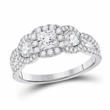 14kt White Gold Princess Diamond 3-stone Bridal Wedding Engagement Ring 1-1/3