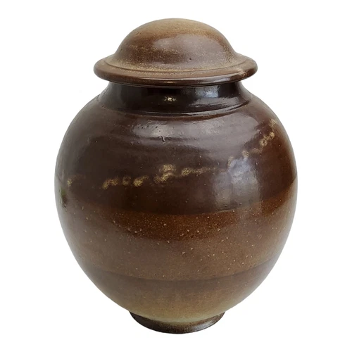 Vintage Shatsby Studio Pottery Ginger Jar Urn With Lid Neutral Brown Signed