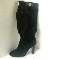 MICHAEL KORS Slouchy Black Suede Leather Knee High Boots Size 7 Silver Emblem