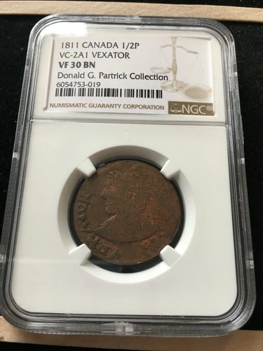 1811 Canada  VC-2A1, Br558, NGC Graded**VF-30** Vexator 1/2 Penny Token #019