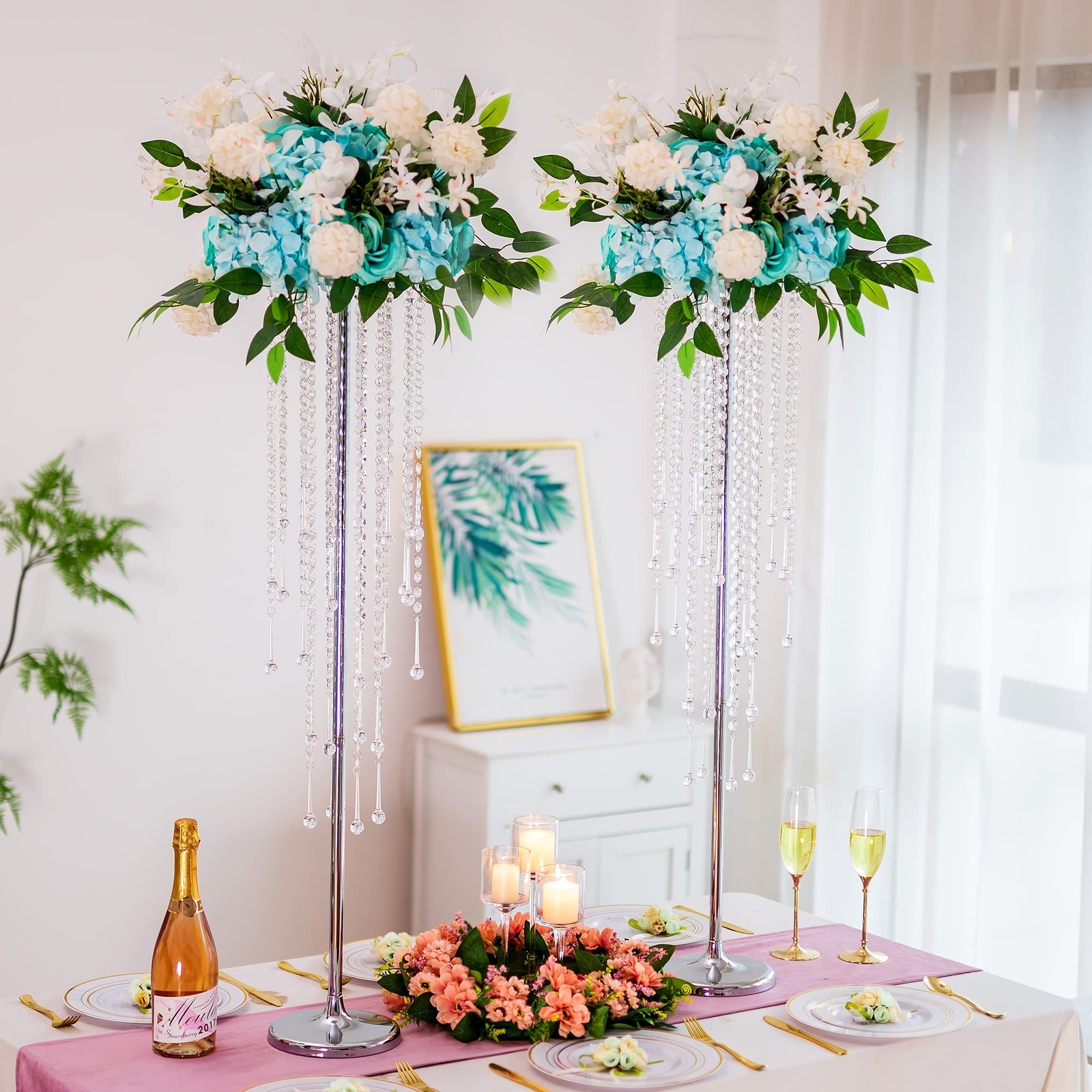 Tall Vases Wedding Centerpieces for Tables - 39.4" Silver Flower Vase with Ch...