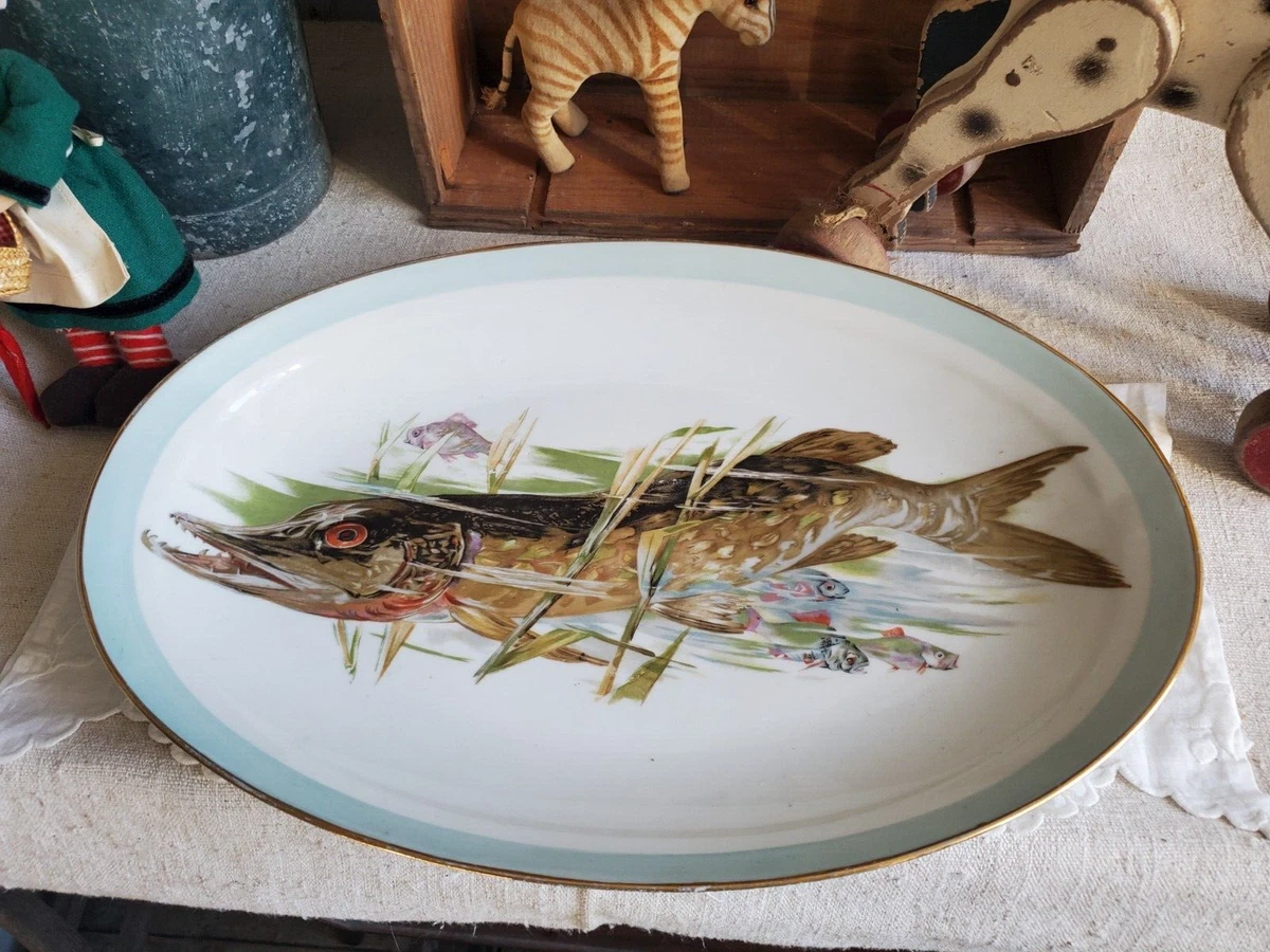 Anciennes assiettes à poisson porcelaine Chauvigny 📦 Envoi 24/48 h lot de 6 assiettes plates à poisson d'eau douce - Arts de la table