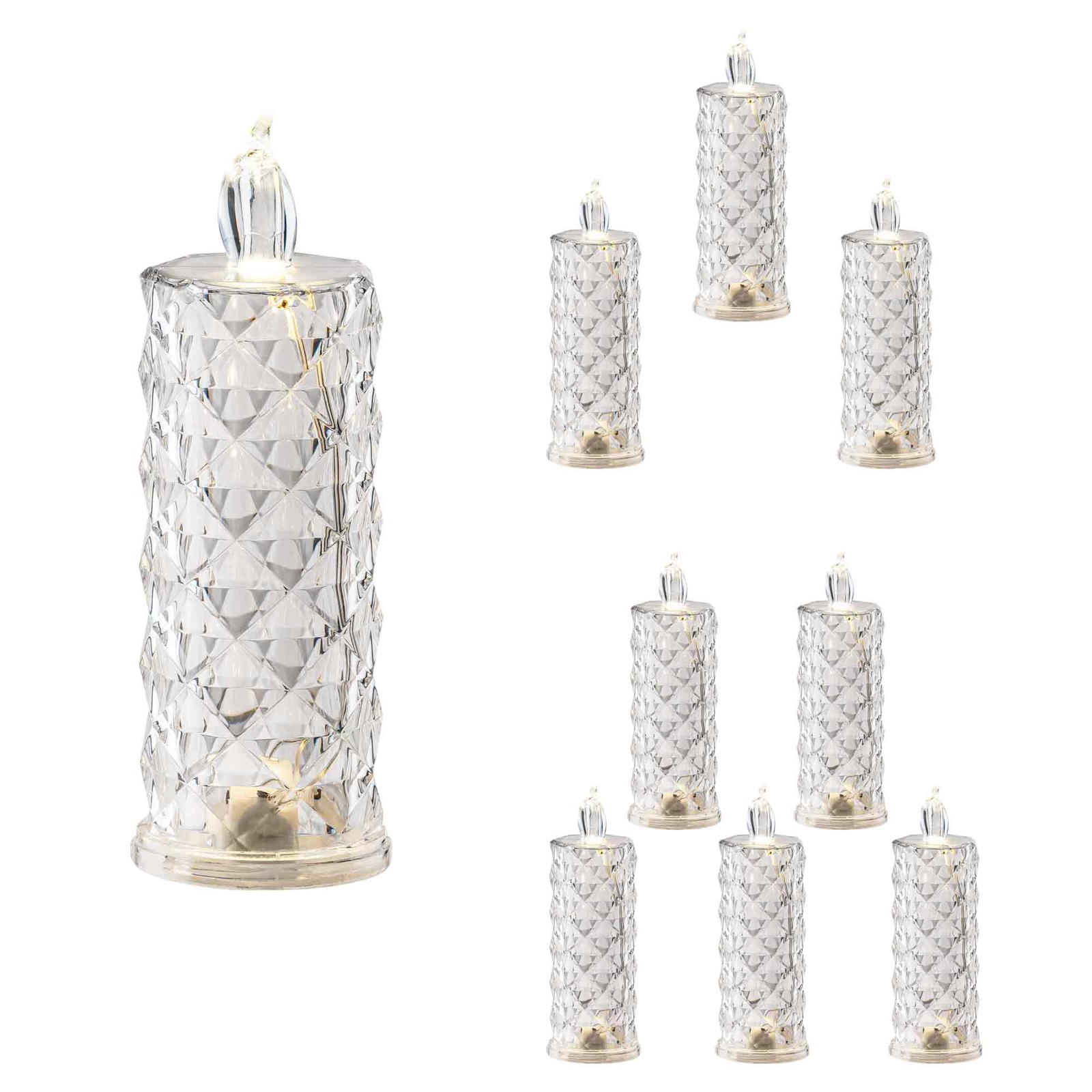 LED Kerzen Kristall Optik div. Sets warmweiß 5x12cm transparent Weihnachtsdeko
