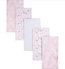 NWT Gerber Baby Girl Cotton Flannel Receiving Blanket 5-Pack Pink Bunny Floral