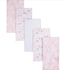 NWT Gerber Baby Girl Cotton Flannel Receiving Blanket 5-Pack Pink Bunny Floral