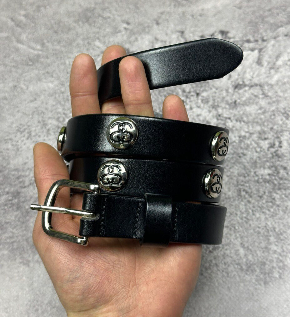 Vintage Stussy black Leather Belt Size S/M Spiked Bulldog Vintage Stussy black Leather Belt Size S/M Spiked Bulldog