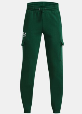 Under Armour Boys' UA Icon Fleece Cargo Joggers, Greenwood/ White
