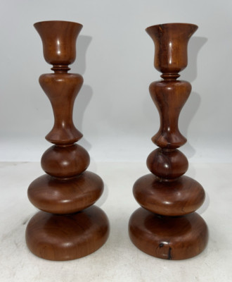 Vintage Wood Candle Holders Turned Brown Set Of 2 Morris Springer Home Decor 9''