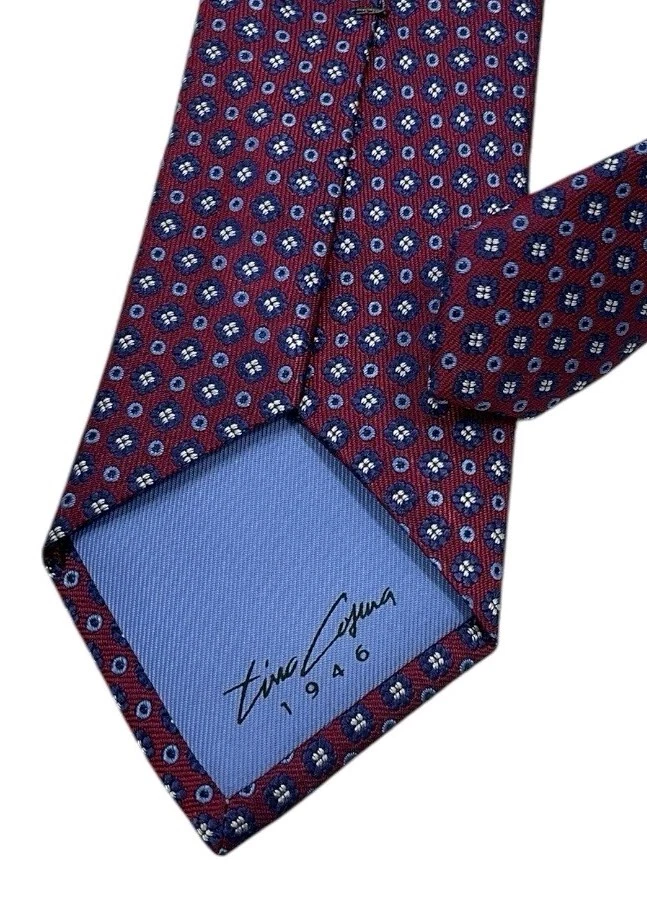 Corbata TINO COSMA Borgoña/Azul Geométrica Seda LUJO ITALIA Foto 4 de 4