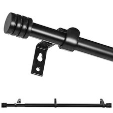  5/8 Inch Telescoping Single Drapery Rod, Black, End Cap Finials, 28"-120"