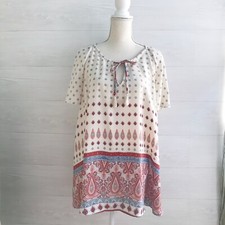 Show Me Your Mumu - Red paisley loose peasant tunic, M