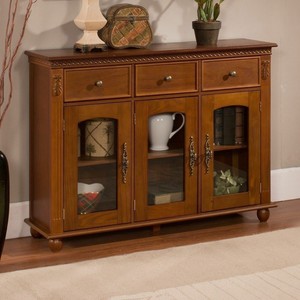 Walnut Finish Wooden Console Cabinet Table Entryway Hall Storage Dining Organize Ebay