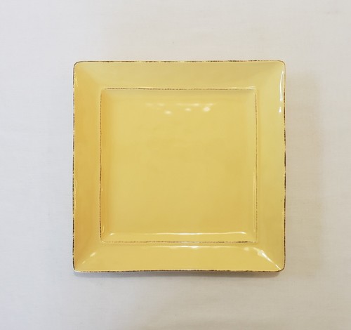 Pier 1 Dinner Plates 10 1/4" Martillo Mango Yellow Square Rustic Rim Set Of 2 - Picture 3 of 7