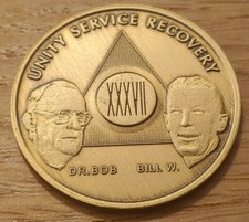 37 Year Alcoholics Anonymous AA Founders Bronze Medallion Coin Sobriety Chip.