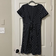 Banana Republic Navy Blue Corset Tie Waist Polka Dot Short Sleeve Dress Sz 12